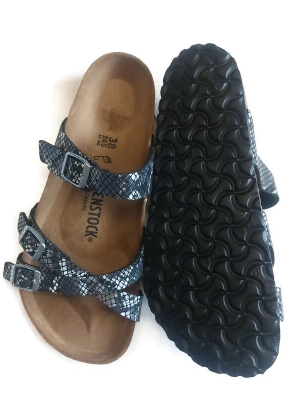 Birkenstock Franca Womens 7 EU 38 Python Birko-Flor Sandals Black Regular Fit - Picture 8 of 9